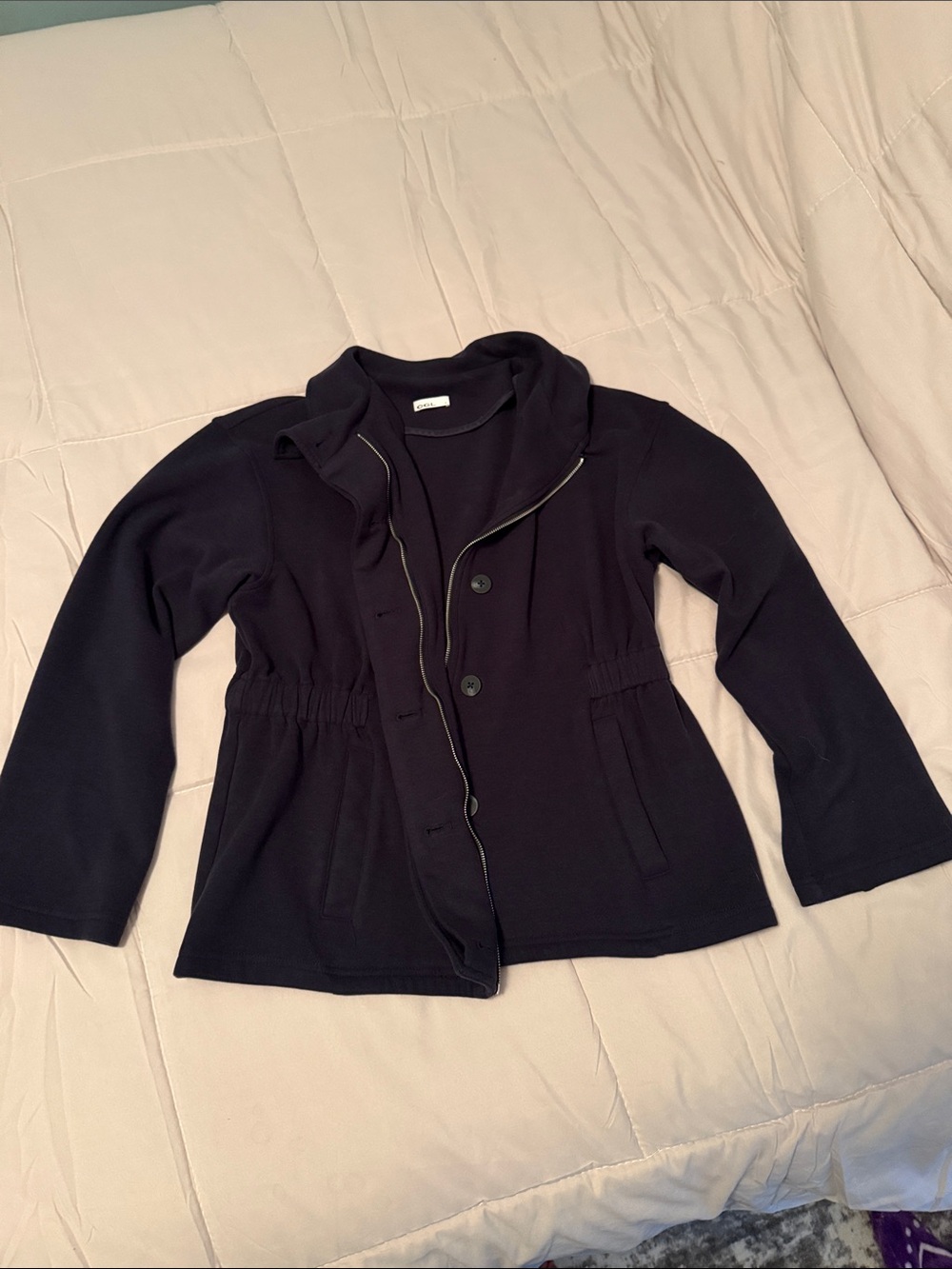 OGL Navy Draw-Waist Zip & Button Jacket super soft fleece S NWOT